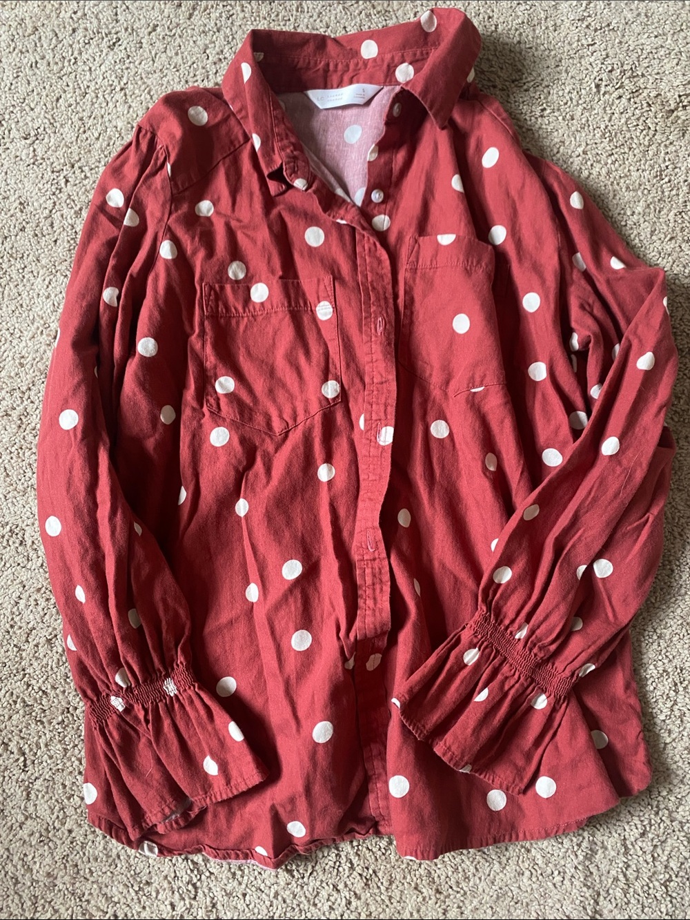 LC Lauren Conrad Red Polka Dot Button-Up Shirt